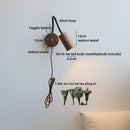 Axyaa Vintage LED Wall Light Round Walnut Wood Black Hose Bedside Lamp