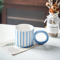 Axyaa Minimalist Stripe Ceramic Coffee Mug with Large Handle, Breakfast Milk Cup
