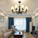 Axyaa Black Iron Chandelier with Fabric Shade, Farmhouse Style for Living Room