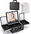 Axyaa LED Mirror Makeup Train Case with Organizer Bag and Jewelry Storage