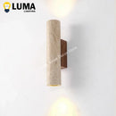 Axyaa Yellow Travertine Stone & Wood Wall Lamp Sconce for Bedroom Living Room