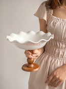 Axyaa Lace Wood Fruit Pot with High Legs for Dried Fruits and Snacks