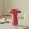 Axyaa Lotus Leaf Edge Pink Glass Vase - Decorative Art Flower Vessel