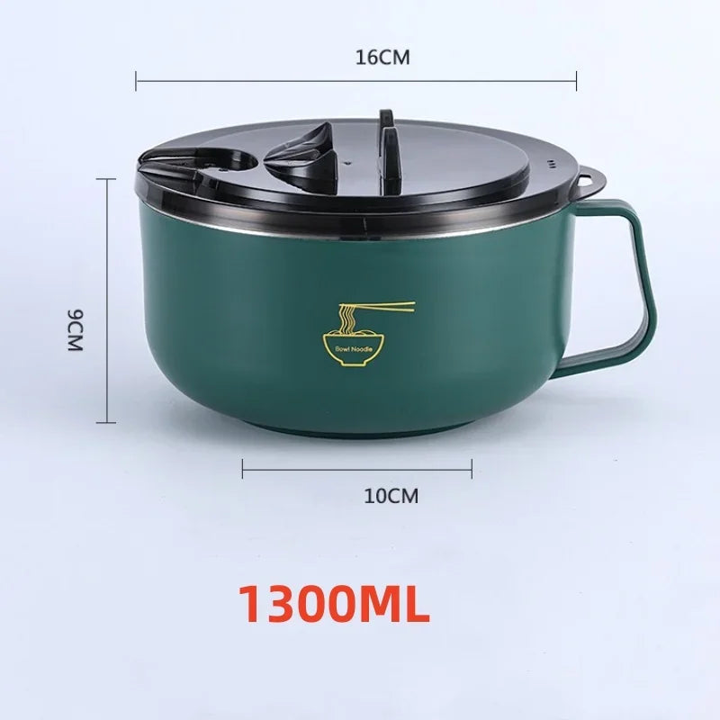 Axyaa Stainless Steel Double-Layer Noodle Bowl - Anti-Scalding Lunch Box & Food Container