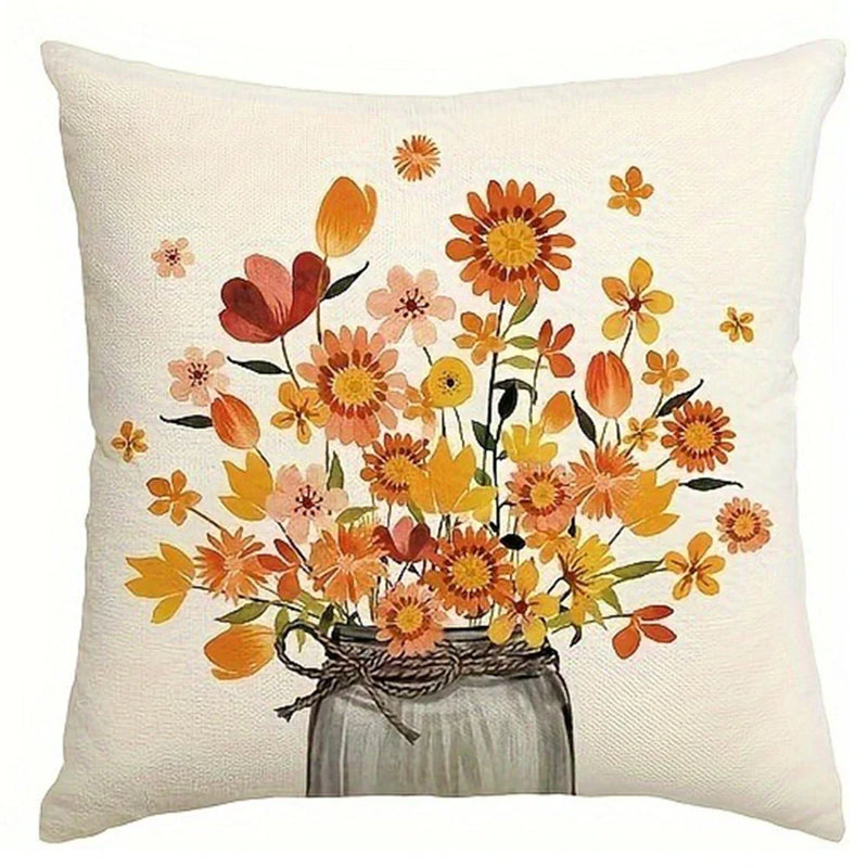 Axyaa Orange Floral Pillowcase - Home Decor Sofa Chair Cushion Cover