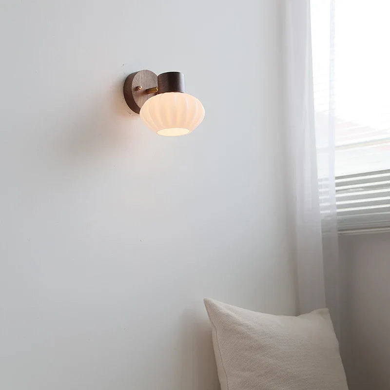 Axyaa White Glass LED Wall Light Pumpkin Stairs Modern Nordic Decor Bedside Lamp