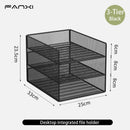 Axyaa Desk Organizer with 3 Tier Letter Trays, 2 Pen Holders, and File Holder