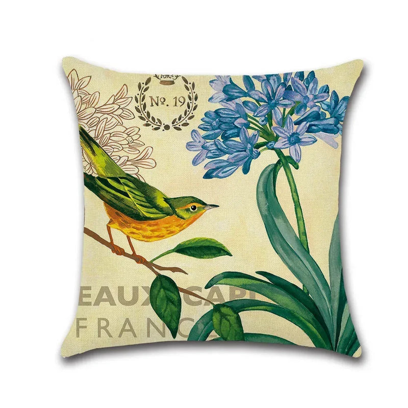 Cute Bird Pattern Pillowcase - Axyaa Decorative Linen Throw Pillow Case
