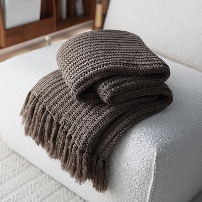 Axyaa Chunky Knit Throw Blanket, Cozy Fringed Design, Soft Weave, 47"x75" or 47"x102"