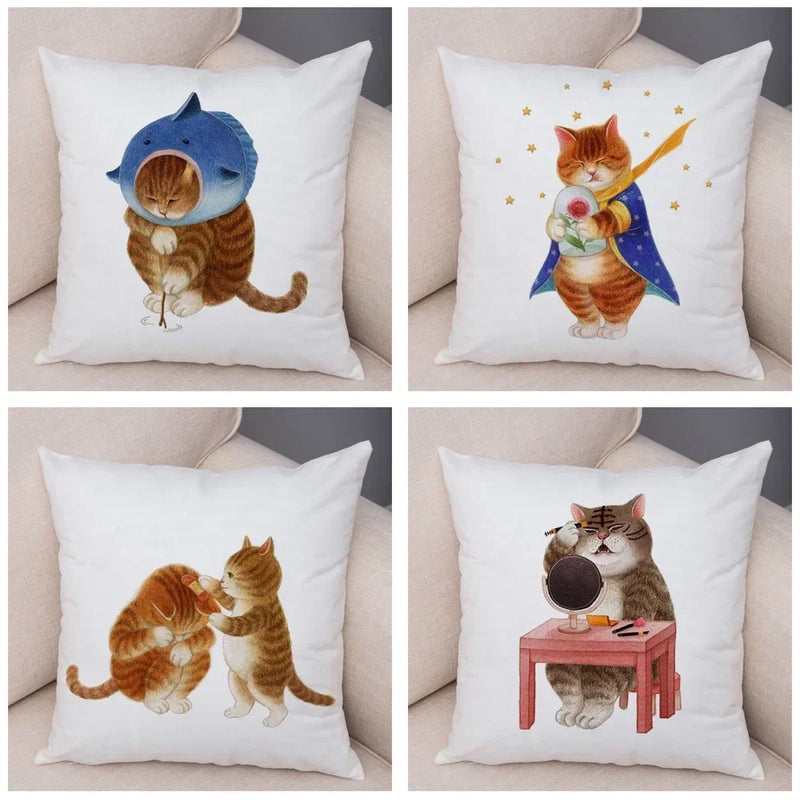 Axyaa Cartoon Cat Decorative Cushion Cover for Home, Sofa, Kids Room