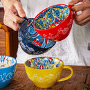Axyaa 400ml Bohemian Ceramic Mugs for Coffee, Milk, Oatmeal, Microwaveable