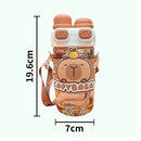 Axyaa Kawaii Cat Bear Kids Water Bottle With Straw - BPA Free, Cute Tumbler