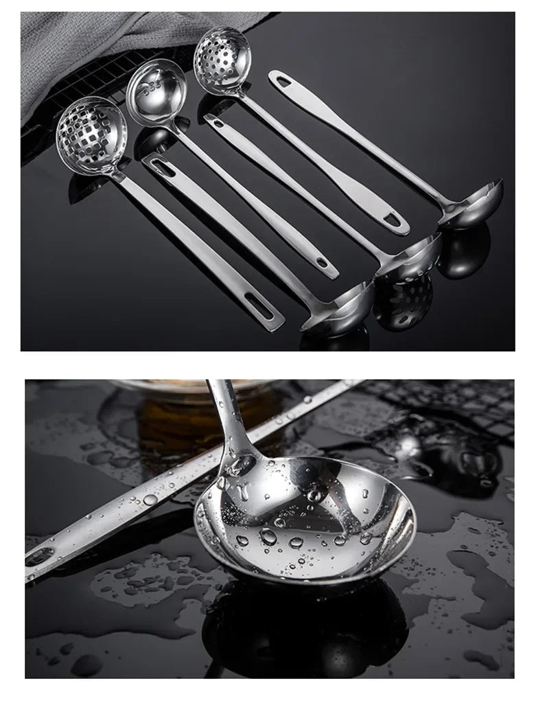 Axya Stainless Steel Colander Spoon Set: Strainer, Skimmer, Soup and Dessert Spoons