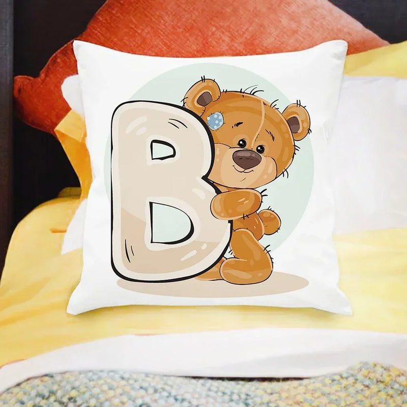 Axyaa Cartoon Bear Alphabet Print Cushion Cover - Children's Room Decor