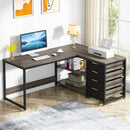 Axyaa L-Shaped Computer Desk with Storage Drawers and Shelves