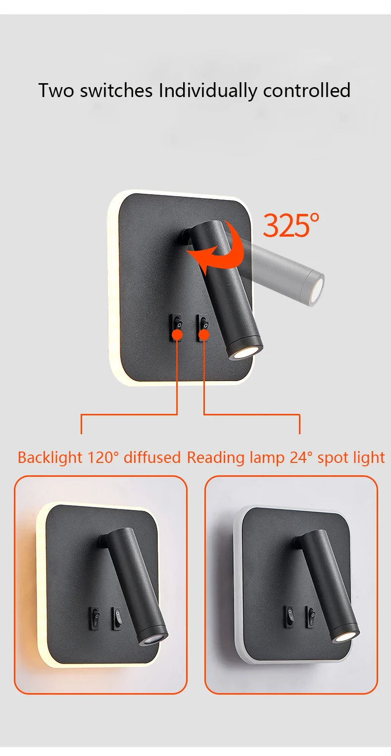 Axyaa LED Wall Lamp with USB Charging, Modern Minimalist Design