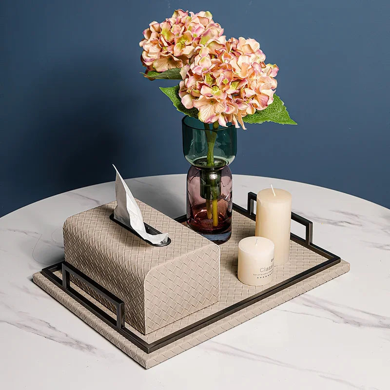 Axya Large Leather Tray for Home Storage and Serving Purposes
