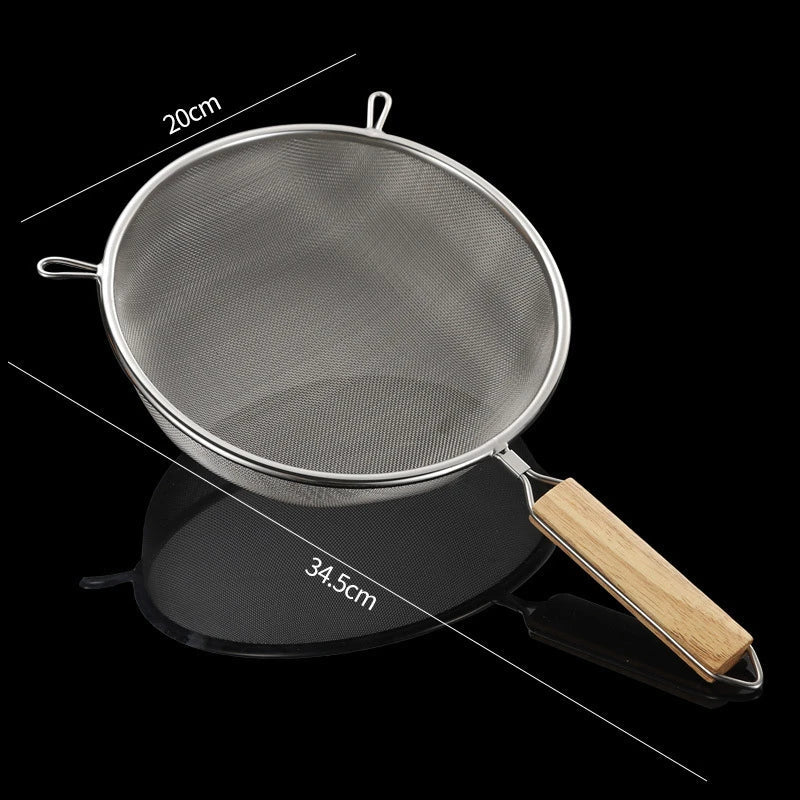 Axyaa Stainless Steel Wooden Handle Strainer Spoon for Multi-functional Kitchen Tools