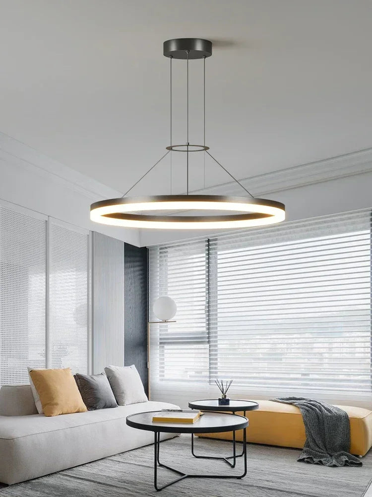 Axyaa Black Ring LED Pendant Lamp for Modern Minimalist Living Spaces