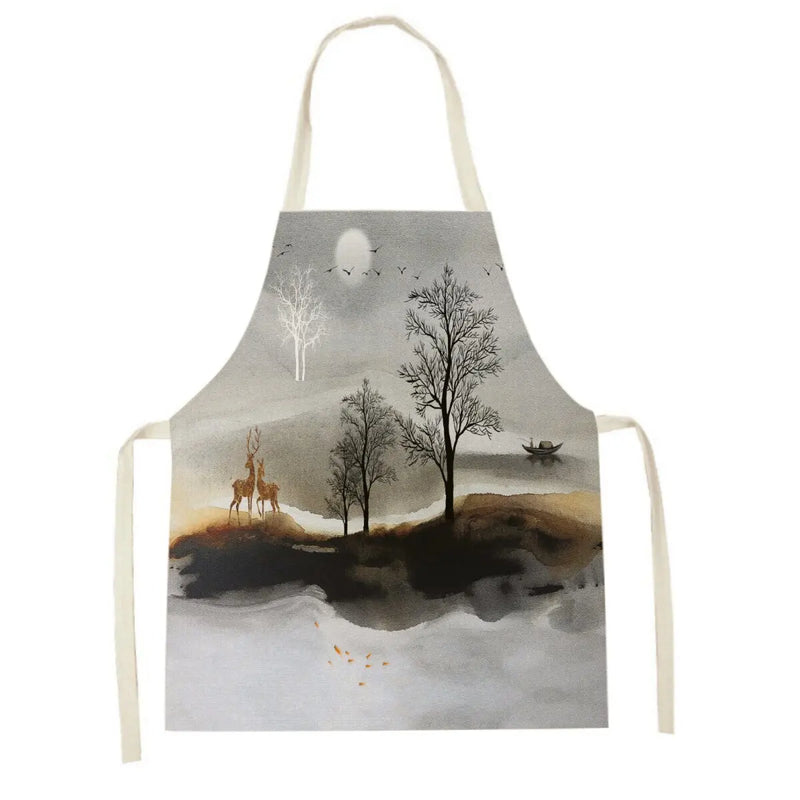 Axyaa White Gold Mountain View Kitchen Apron for Home Cooking and Baking