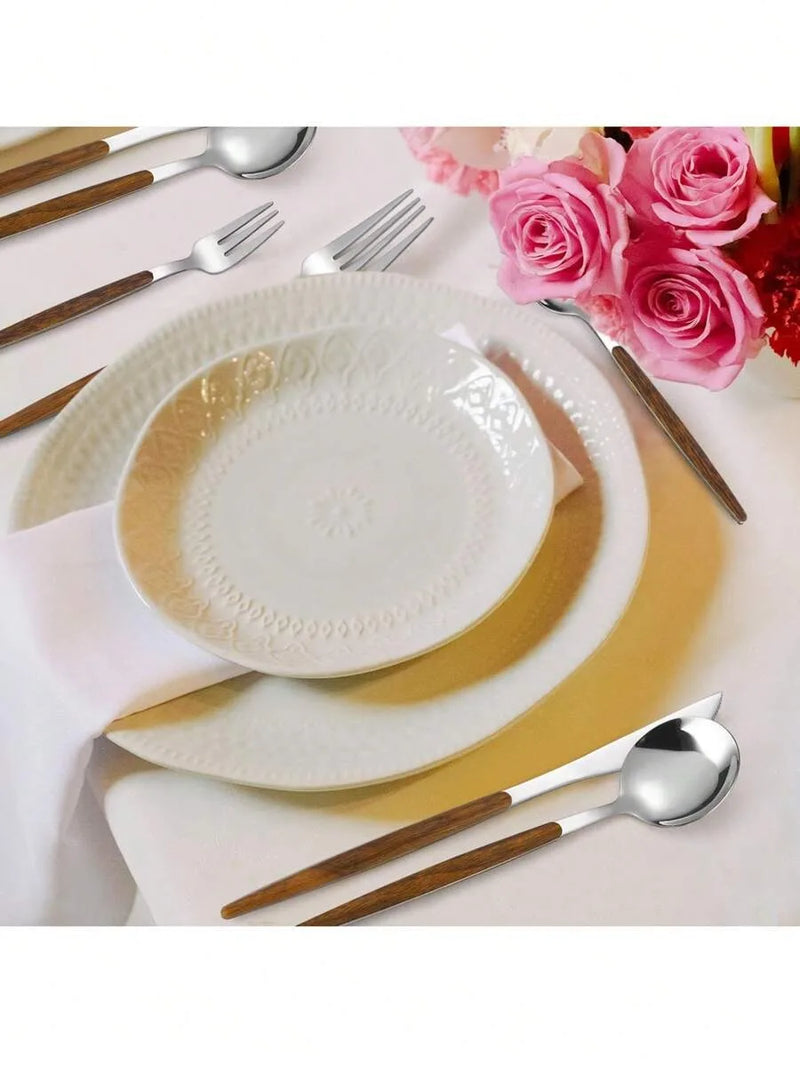 Axyaa Stainless Steel Cutlery Set with Portuguese Wood Grain Handle