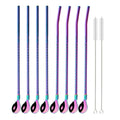 Axyaa Stainless Steel Straw Spoon Set - Reusable Metal With Brush for Drinking
