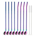 Axyaa Stainless Steel Straw Spoon Set - Reusable Metal With Brush for Drinking