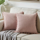 Axyaa Corduroy Stripe Fur Ball Cushion Cover