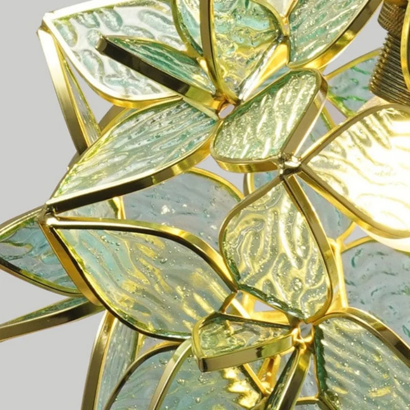 Axyaa Pink Glass Flower LED Pendant Lamp with Gold Retro Base