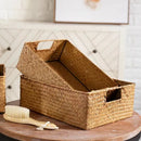 Axyaa Natural Rattan Storage Basket with Handles - Breathable & Sturdy Rectangle Display Box