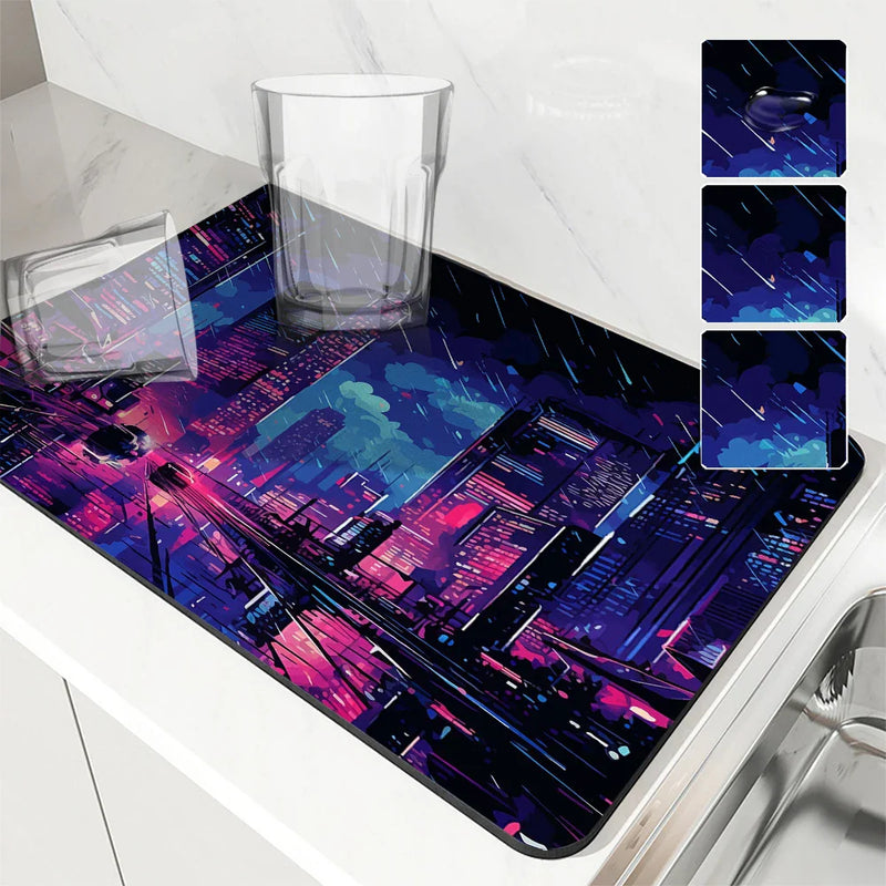 Axyaa Urban Kitchen Absorbent Mat: Antiskid, Quick Dry, Drain Pad for Tableware