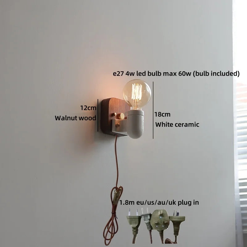 Axyaa Ceramic LED Wall Light Mirror Japan Style Bedside Lamp