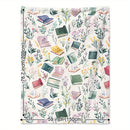 Axyaa Flannel Knitted Throw Blanket with Watercolor Books Wildflowers Pattern