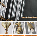 Axyaa Gold Branch Ceiling Chandelier: Luxury LED Pendant Light for High Stairway.