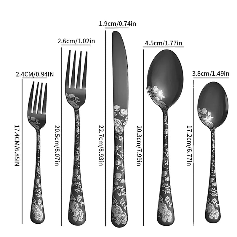 Axyaa 5pcs/20pcs Printed Stainless Steel Tableware Knife Fork Spoon Hotel Steak Set
