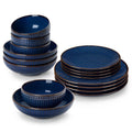 Axyaa Blue Stoneware Dinner Set with Embossment Design, 16/32 Piece Plates Bowls Set