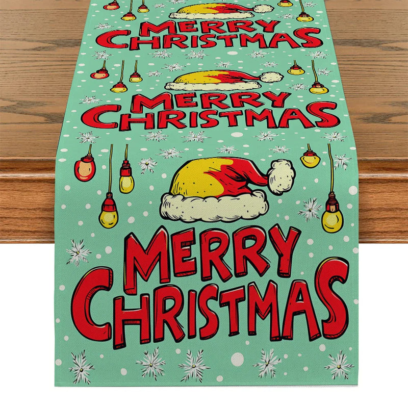 Axyaa Christmas Farmhouse Table Runner Lights Bells Party Decor Dining Cloth