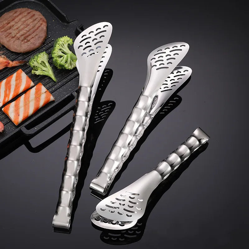 Axyaa Stainless Steel Food Tongs: Multifunctional Hollow Out Grill Clip for Home Kitchen