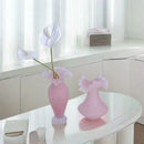 Axyaa Pink Wave Fold Glass Vase Bouquet Flower Terrarium Home Decoration