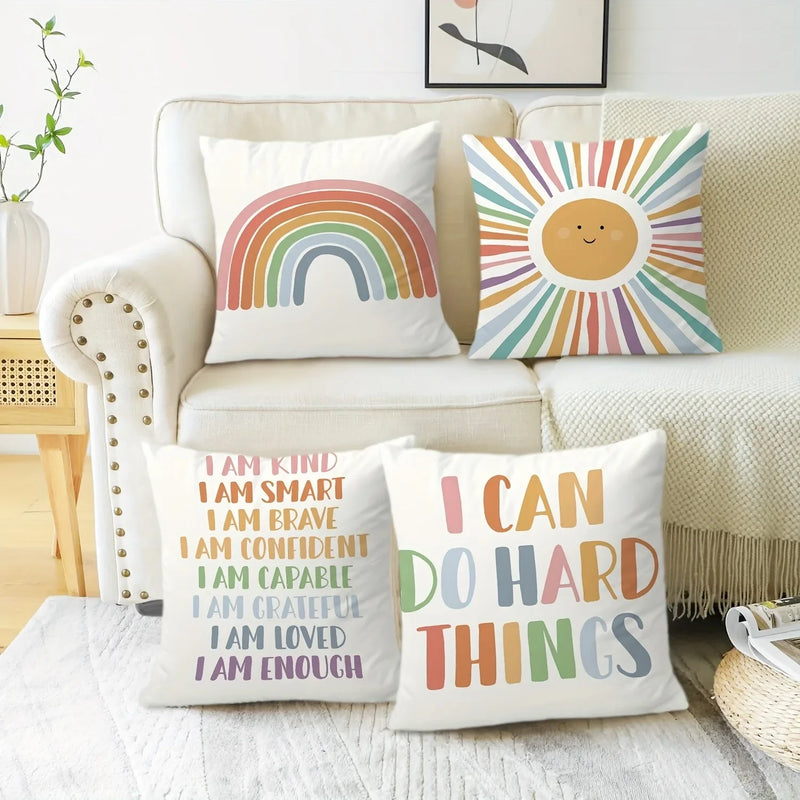 Axyaa Rainbow Sun Pattern Pillowcase for Children's Room & Living Room Decor