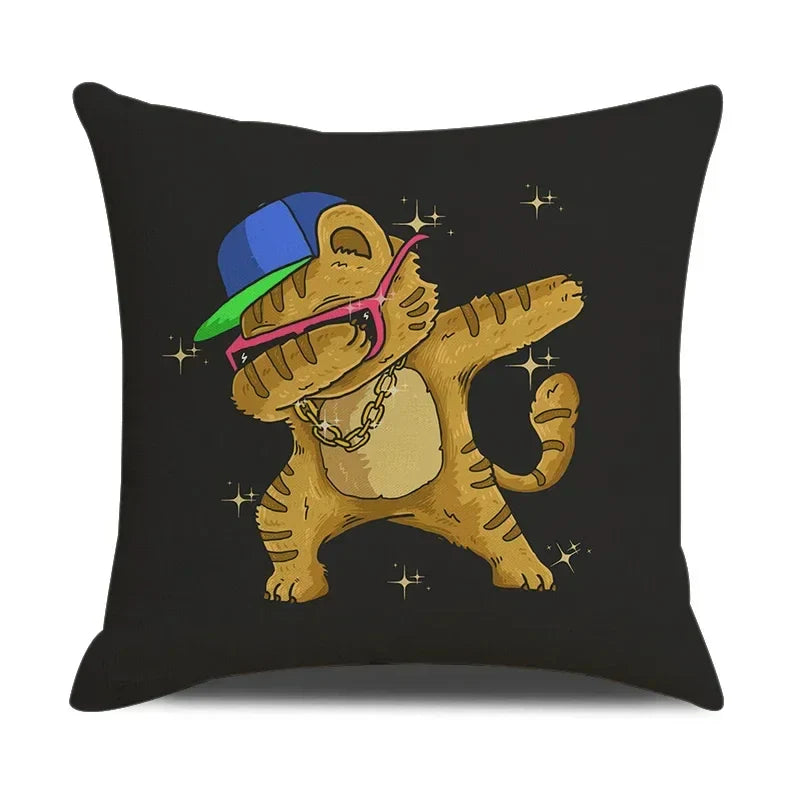 Funny Cats Print Pillow Case for Home Decor by Axyaa: 45x45cm Linen Cover