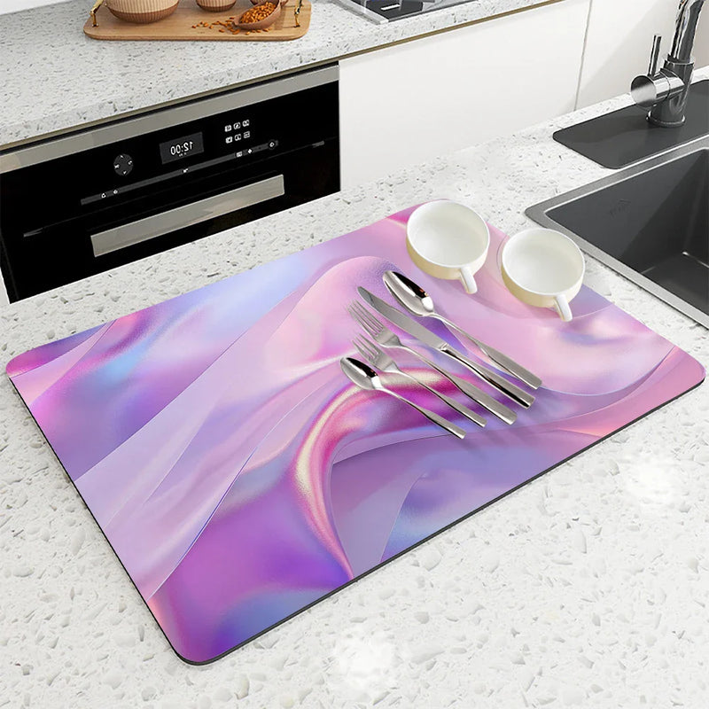 Axyaa Abstract Kitchen Drying Mat Set - Heat Resistant Non-slip Drain Pad for Counters