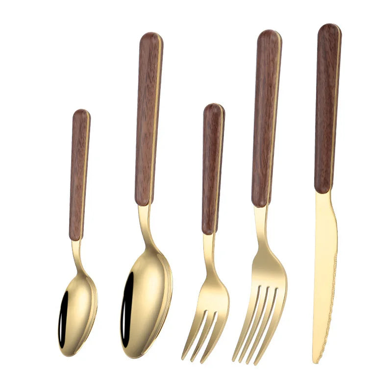 Axyaa Stainless Steel Cutlery Set with Wooden Handle - 16 Piece Dining Set