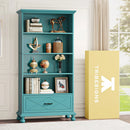Axyaa 6-Shelf Bookcase with Drawer, 71" Tall, Solid Wood Legs