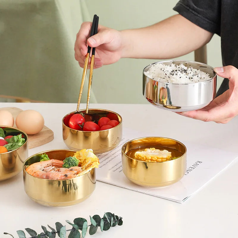 Axyaa Stainless Steel Double Layer Rice Soup Bowl - Durable Kitchen Tableware