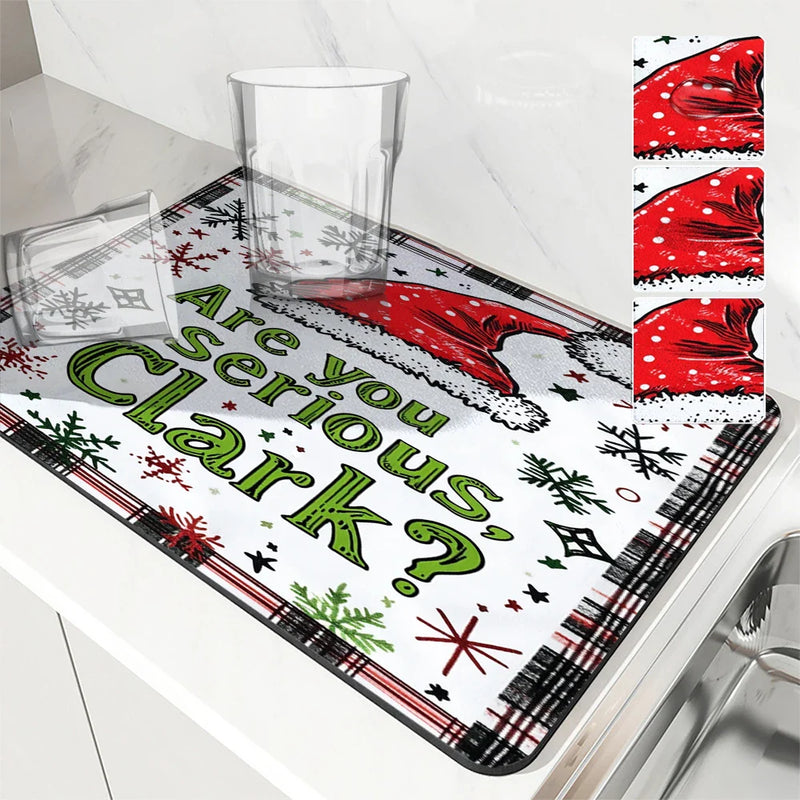 Axyaa Santa Hat Absorbent Mat: Quick Dry Antiskid Kitchen & Bathroom Drain Pad