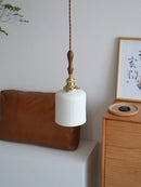Axyaa Ceramic Ball LED Pendant Light with Copper Socket and Wood Handle