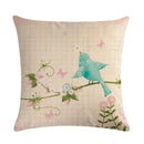 Blue Flower Bird Branch Pattern Cushion Set by Axyaa - Square Pillowcase Home Decoration