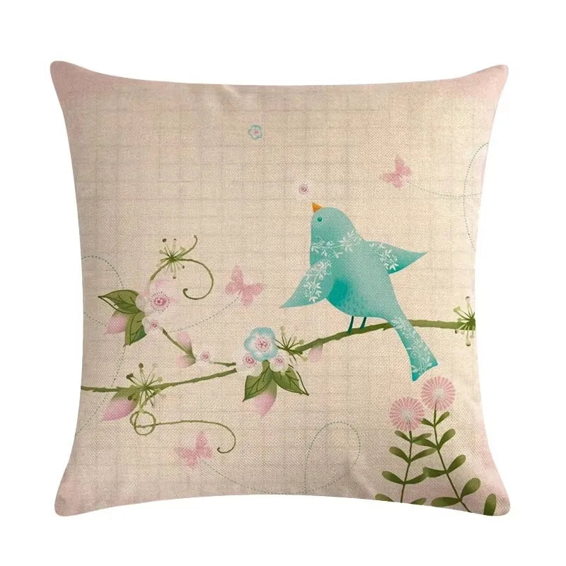 Blue Flower Bird Branch Pattern Cushion Set by Axyaa - Square Pillowcase Home Decoration