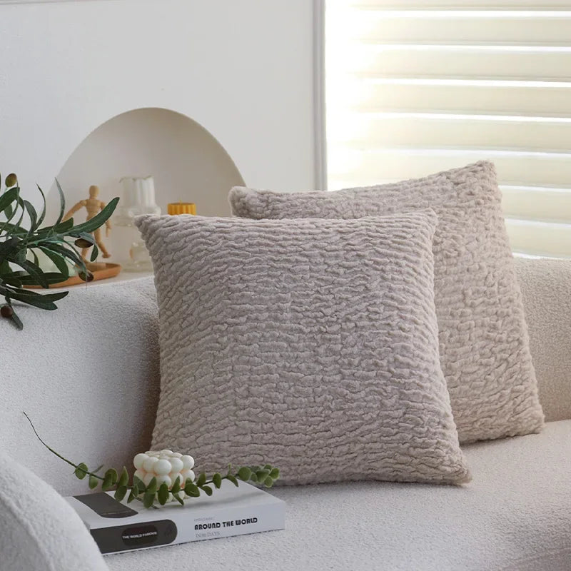 Apricot Plush Cushion Cover for Sofa and Car, 45*45 Decorative Pillow by Axyaa
